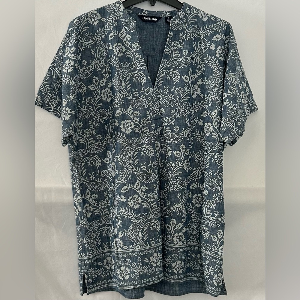 Lands End Women's Short Sleeve Top Baumwolle Cotton Size Large